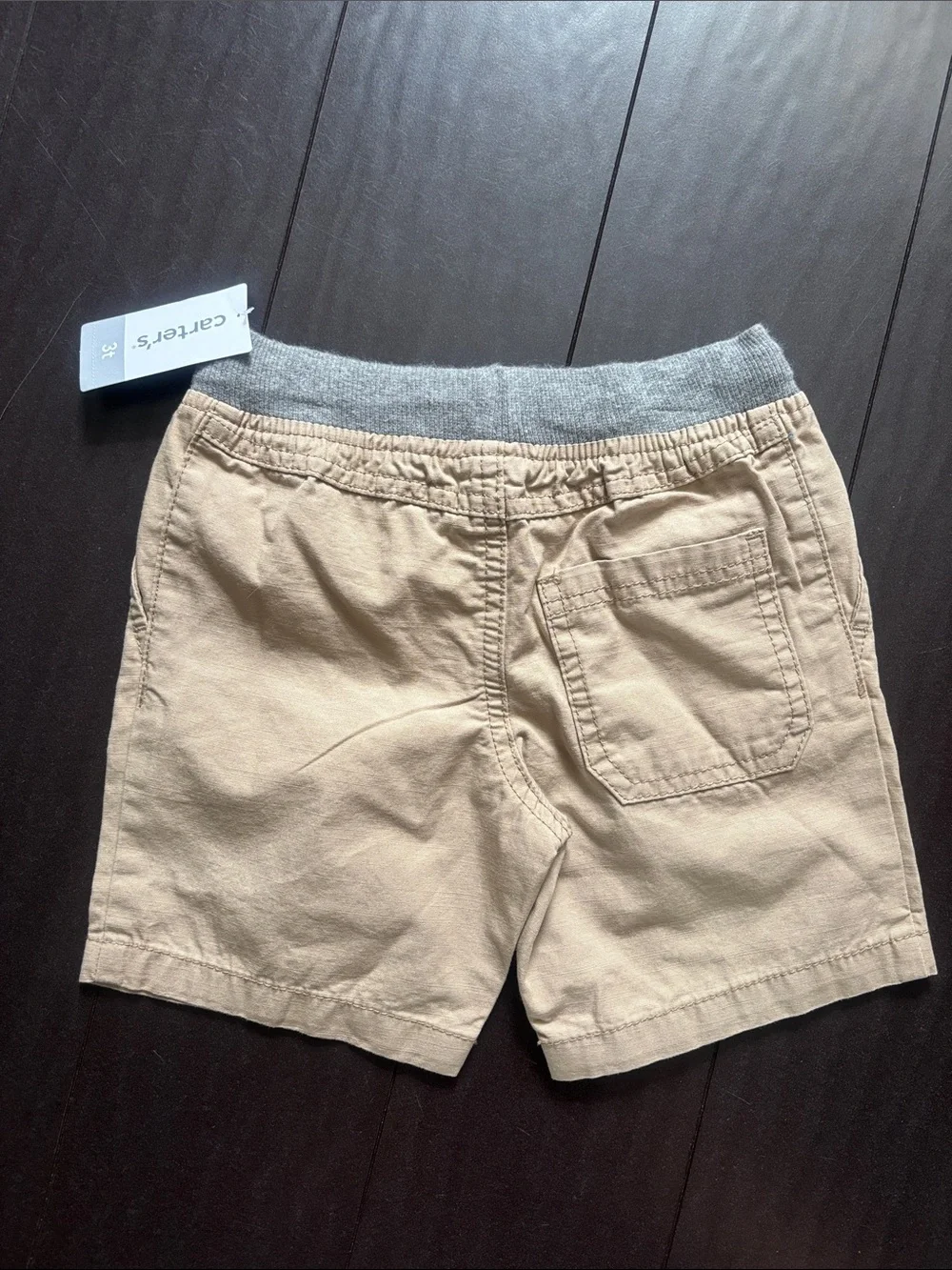Carter's Khaki Shorts with Gray Waistband and Navy Drawcord